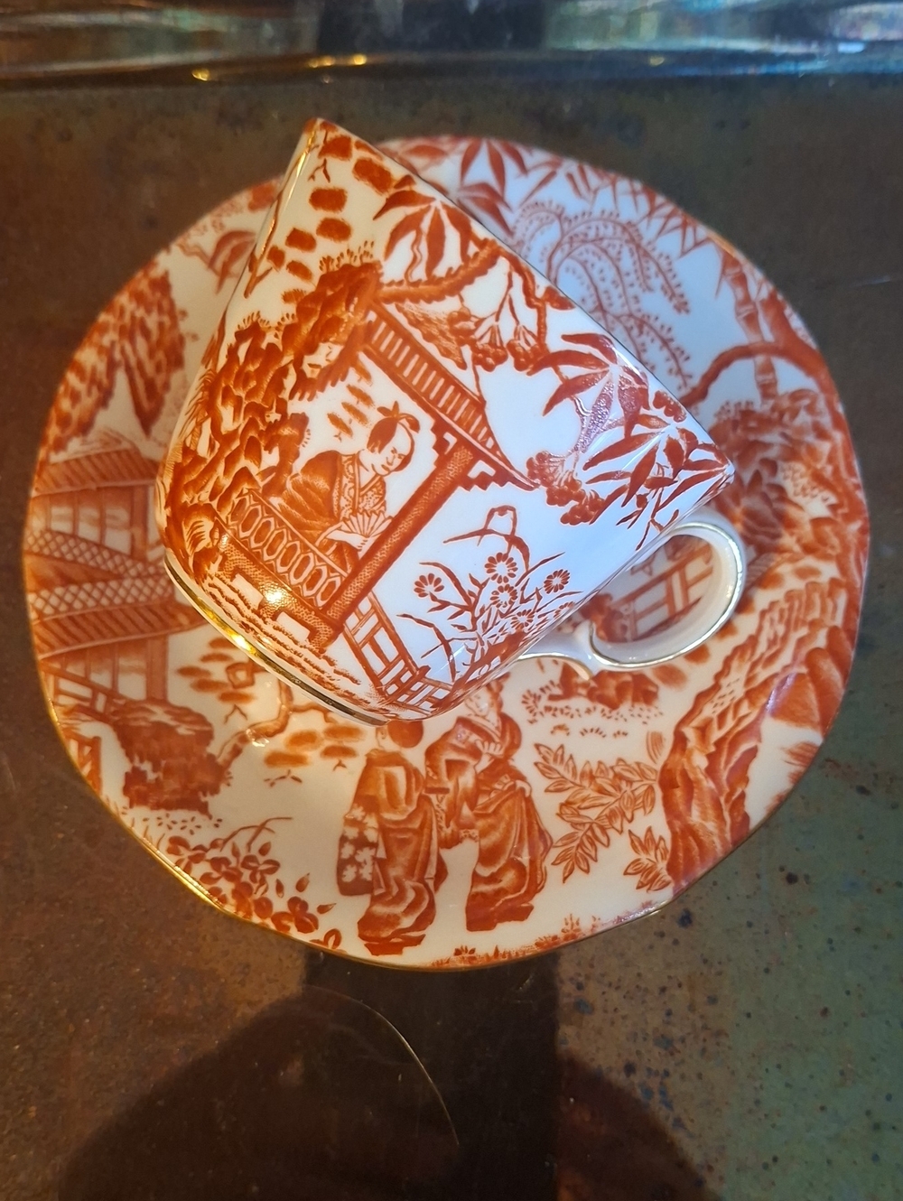 Royal Crown Derby 1944 Red Mikado Cup & Saucer